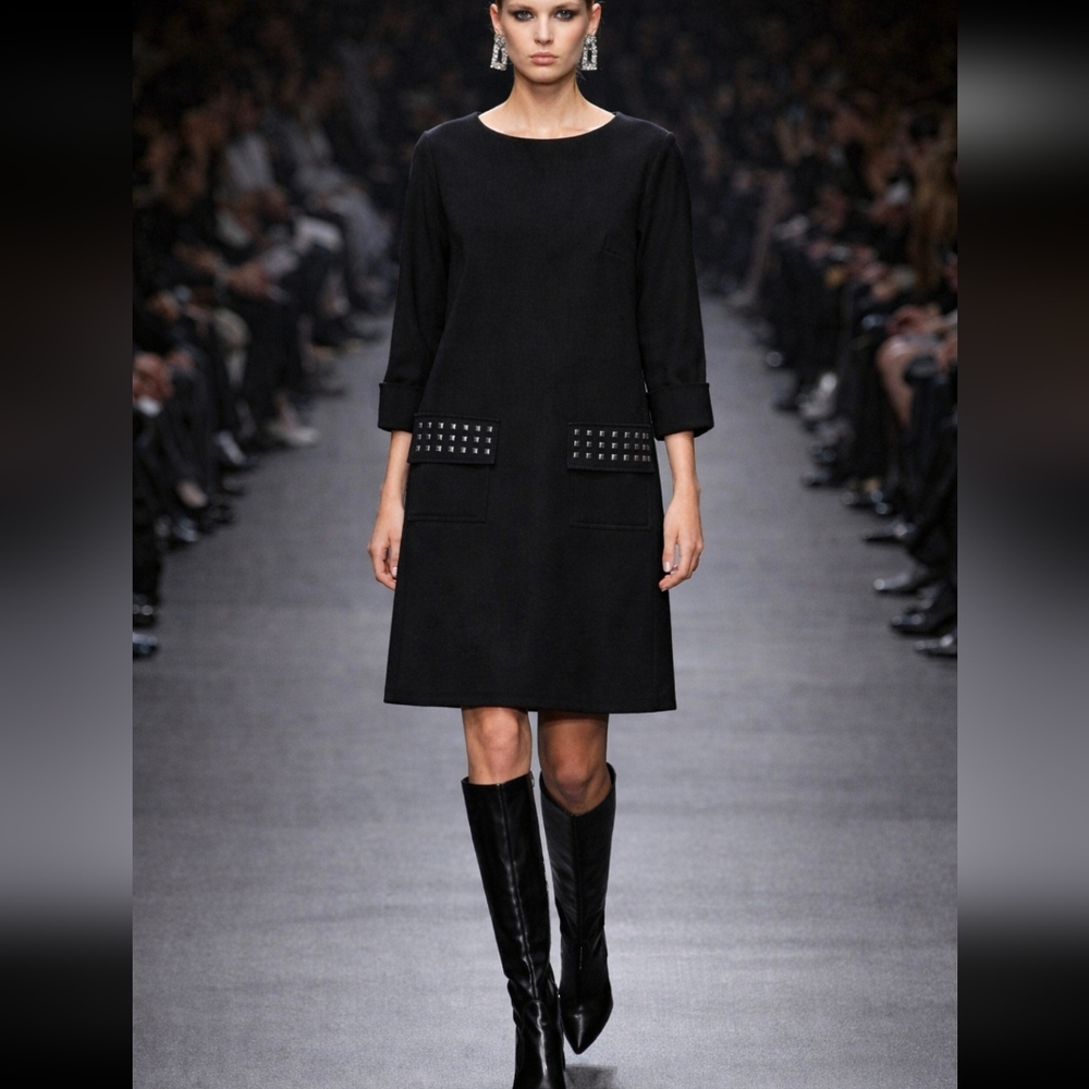 Rinascimento Black Dress with Studded Flap Pockets - Size XL (Fits Like Large)